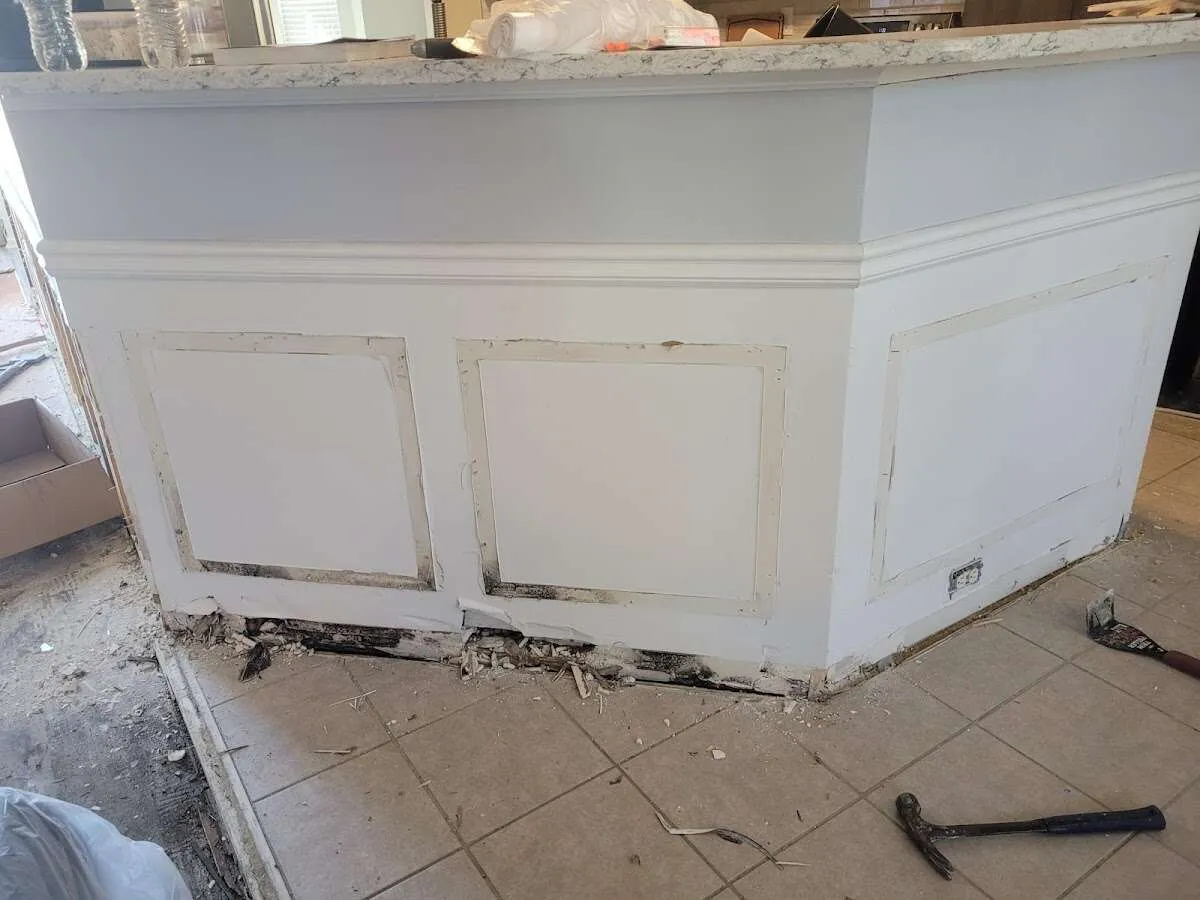 Water damage and mold on kitchen during Storm Damage Restoration in Iona